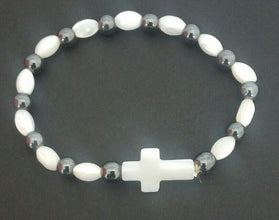 Mother of pearl bracelet made in Jerusalem cross Jesus pulsera de Nácar Stretch