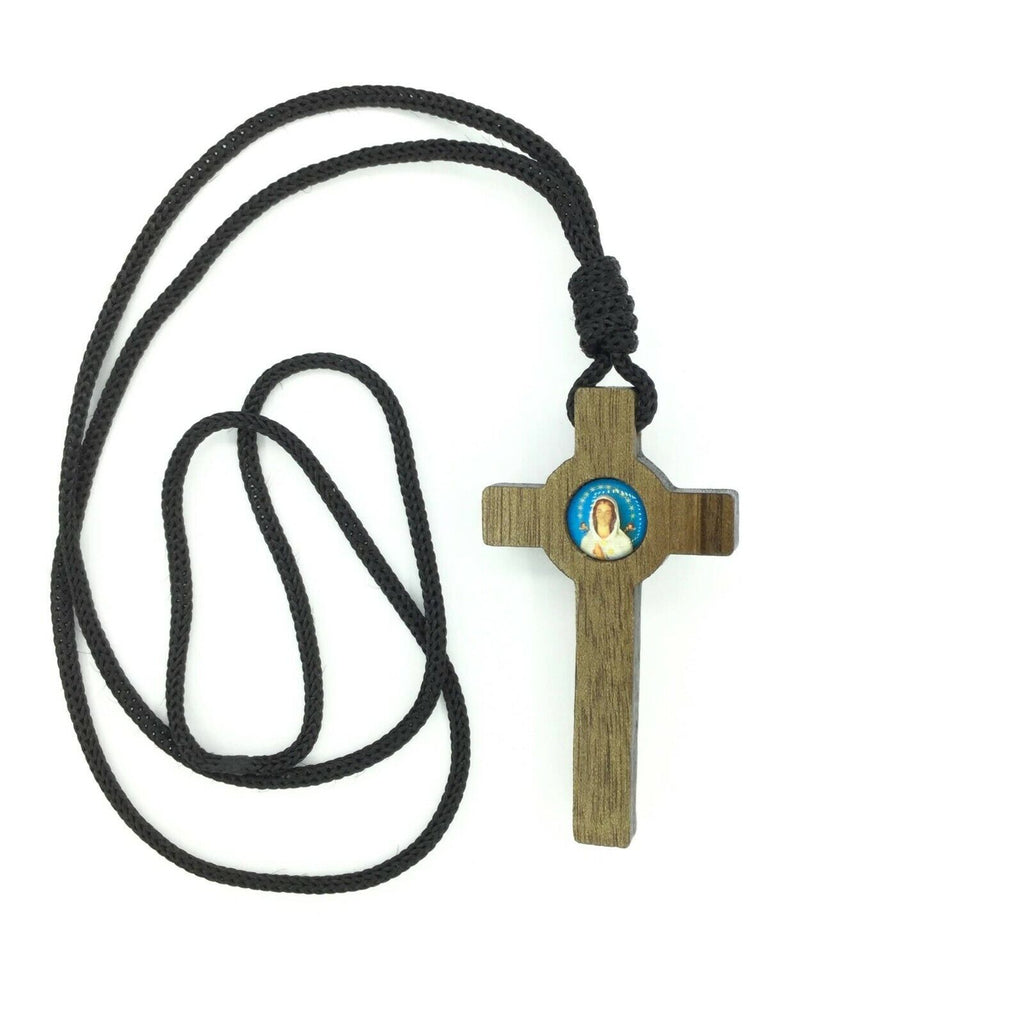 3" Rosa mistica wooden Wood CROSS Crucifix black cord Mystical ROSE CRUZ 🇻🇪 
