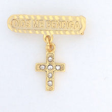18k GOLD PLATED NEWBORN Baby Gift CROSS Pin Protection  Dios ME Bendiga Blessing
