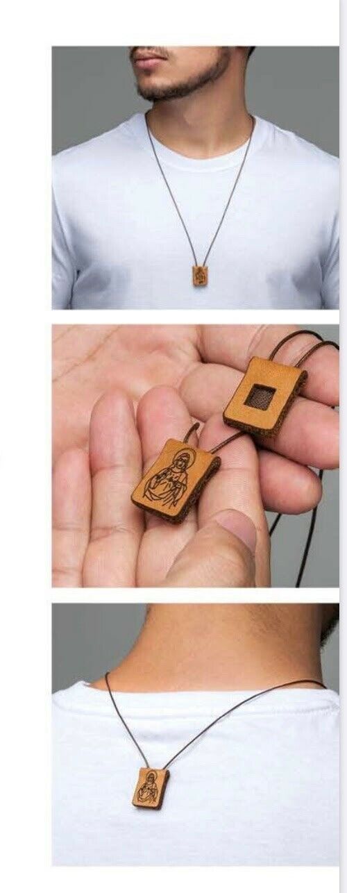Our Lady of Mount Carmel Leather Scapular Sacred Heart of Jesus Escapulario 