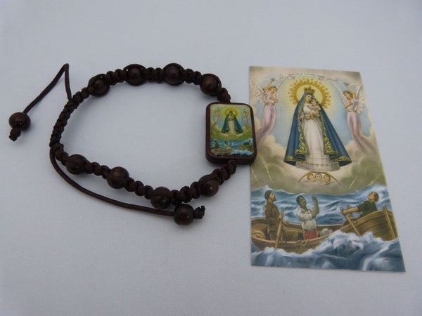 Caridad del cobre pulsera de madera adjustable catholic brown wood bracelet cruz
