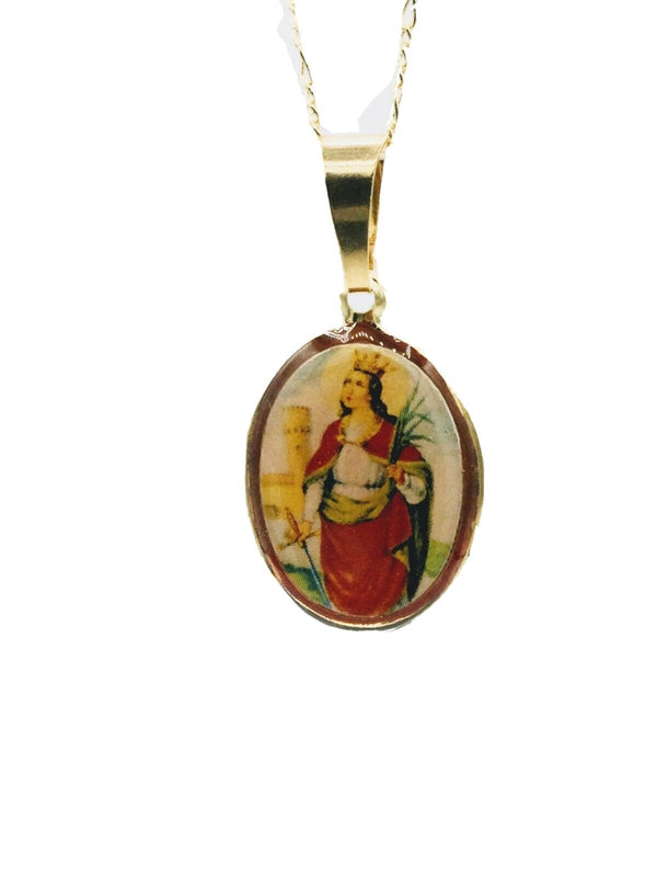 Santa St.Barbara Medal Yoruba Pendant Charm Necklace 18k Gold Plated 20' Chain