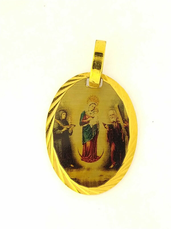 14k Gold Plated pendant necklace Virgen Chiquinquirá Medal 20" chain Colombia