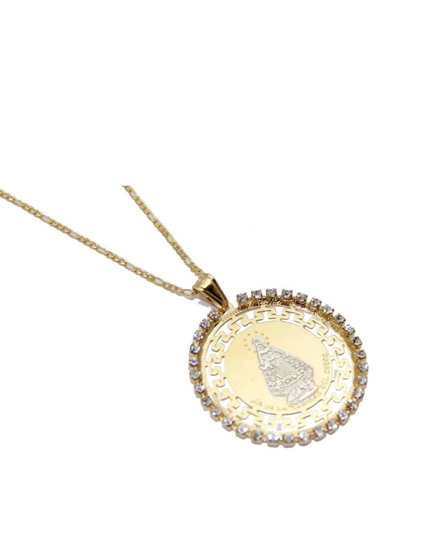 Caridad del Cobre Yoruba Round Medal 18k Gold Plated 20 inch Chain Cuba Charity