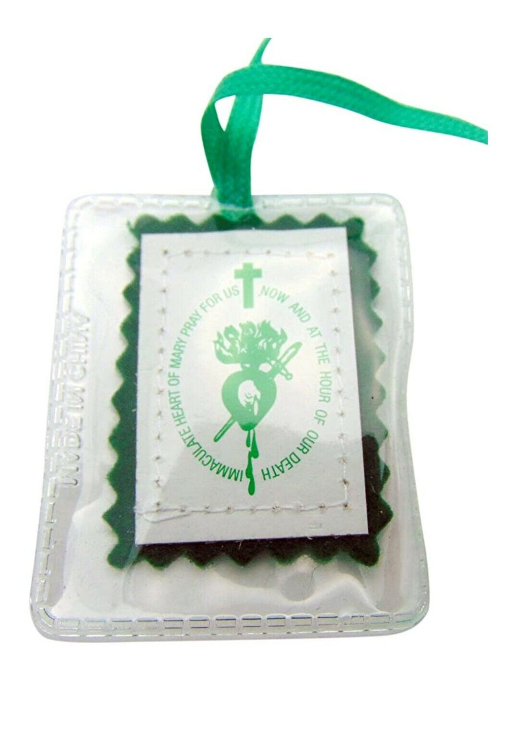  2 X Escapulario Verde Devoción Corazón de María Oración Healing Green Scapular