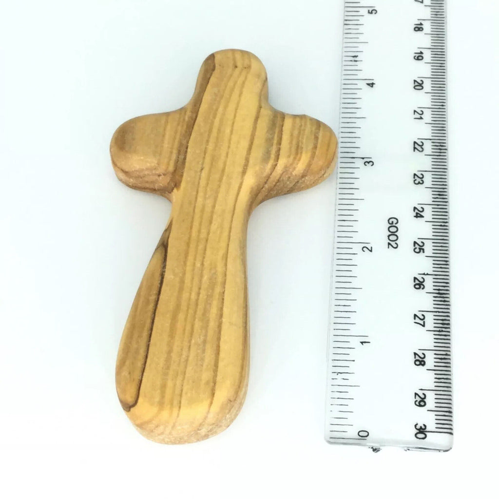 Olive Wood Holding Comfort Cross engraved First Holy Communion Favor Jerusalem