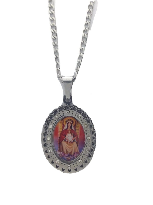 Stainless steel catholic medal virgen Mary Coromoto Venezuela pendant 1 3/16" S