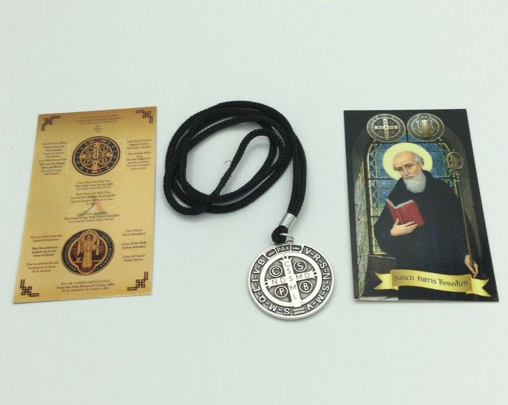  1 3/4" Saint St.Benedict Medal San Benito Pendant Necklace Cord Italy exorcism