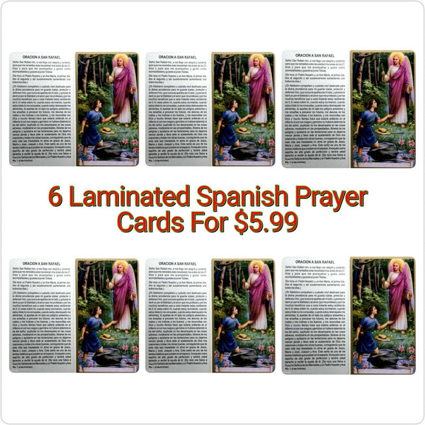 6 San Raphael Arcángel Estampa  Laminada St.Rafael Prayer Holy card Spanish 3.5"