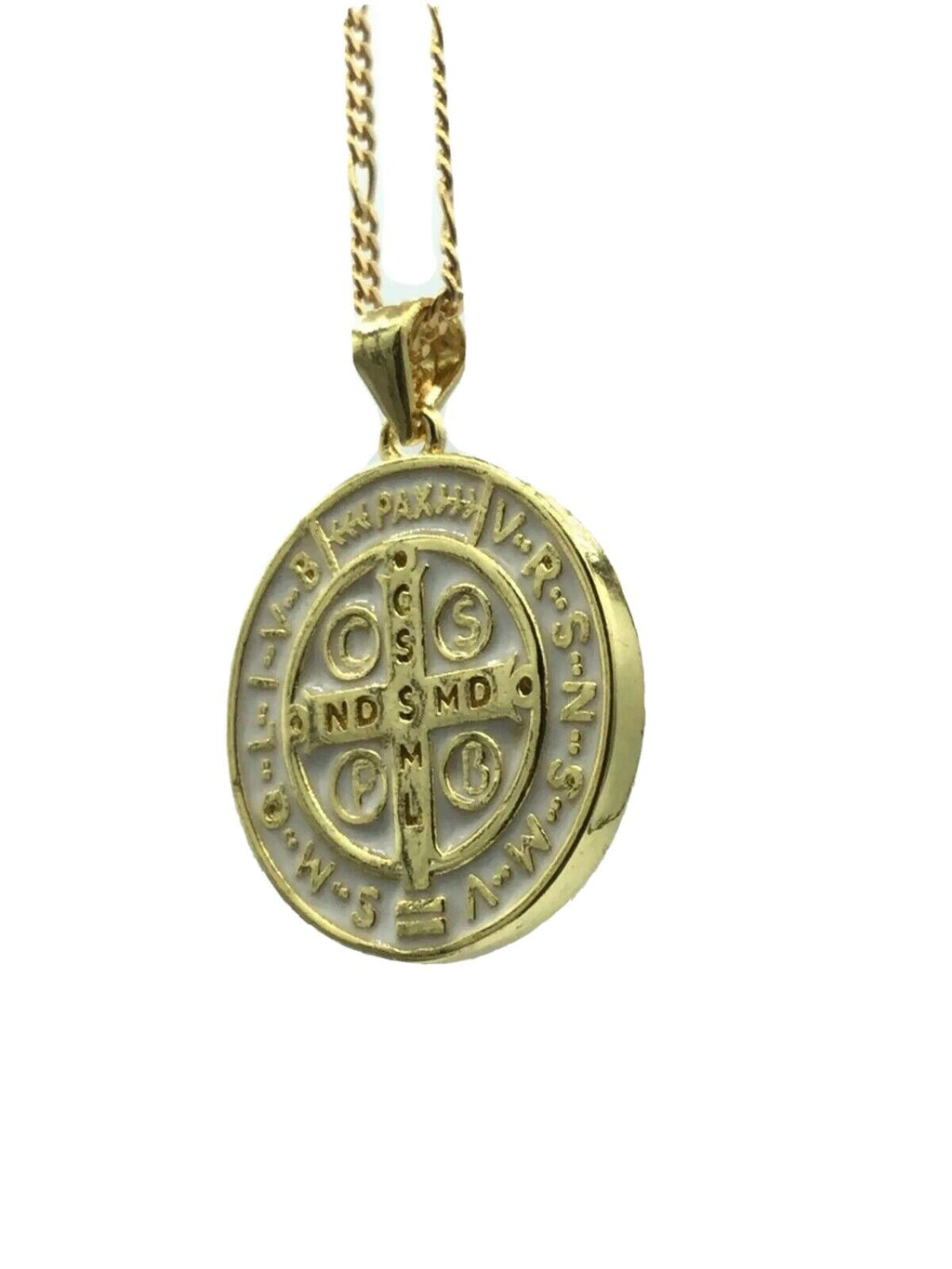 Catholic Saint St Benedict Medal Necklace Pendant Stainless Steel Cross Exorcism