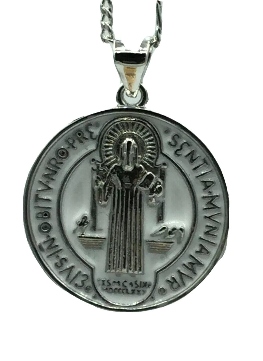 Catholic Saint St Benedict Medal Necklace Pendant Stainless Steel Cross Exorcism