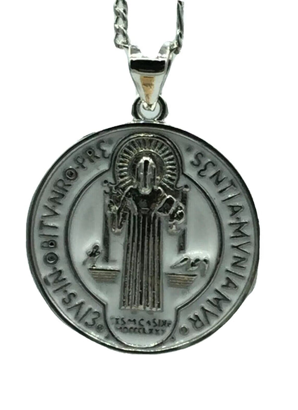 Catholic Saint St Benedict Medal Necklace Pendant Stainless Steel Cross Exorcism
