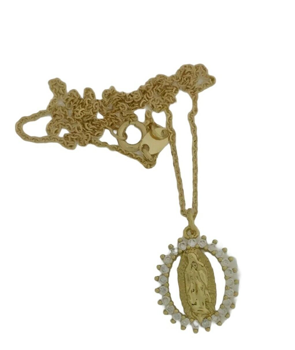 14k Gold Plated Virgen de Guadalupe Necklace Pendant Virgin Mary 20" chain Jesus