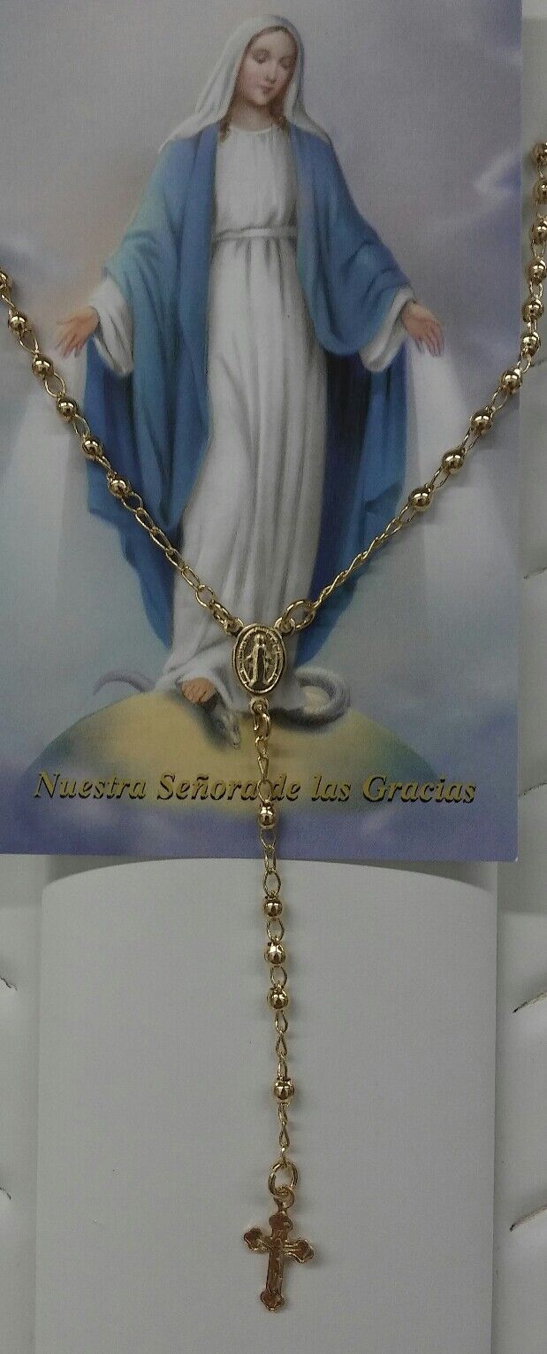 Virgen Milagrosa Rosario 18k Gold Plated Virgin Mary Rosary Necklace Cross 18"