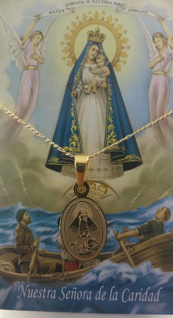 Caridad de el Cobre acero medalla 7/8" with chain/O.L.Charity medal W/Chain