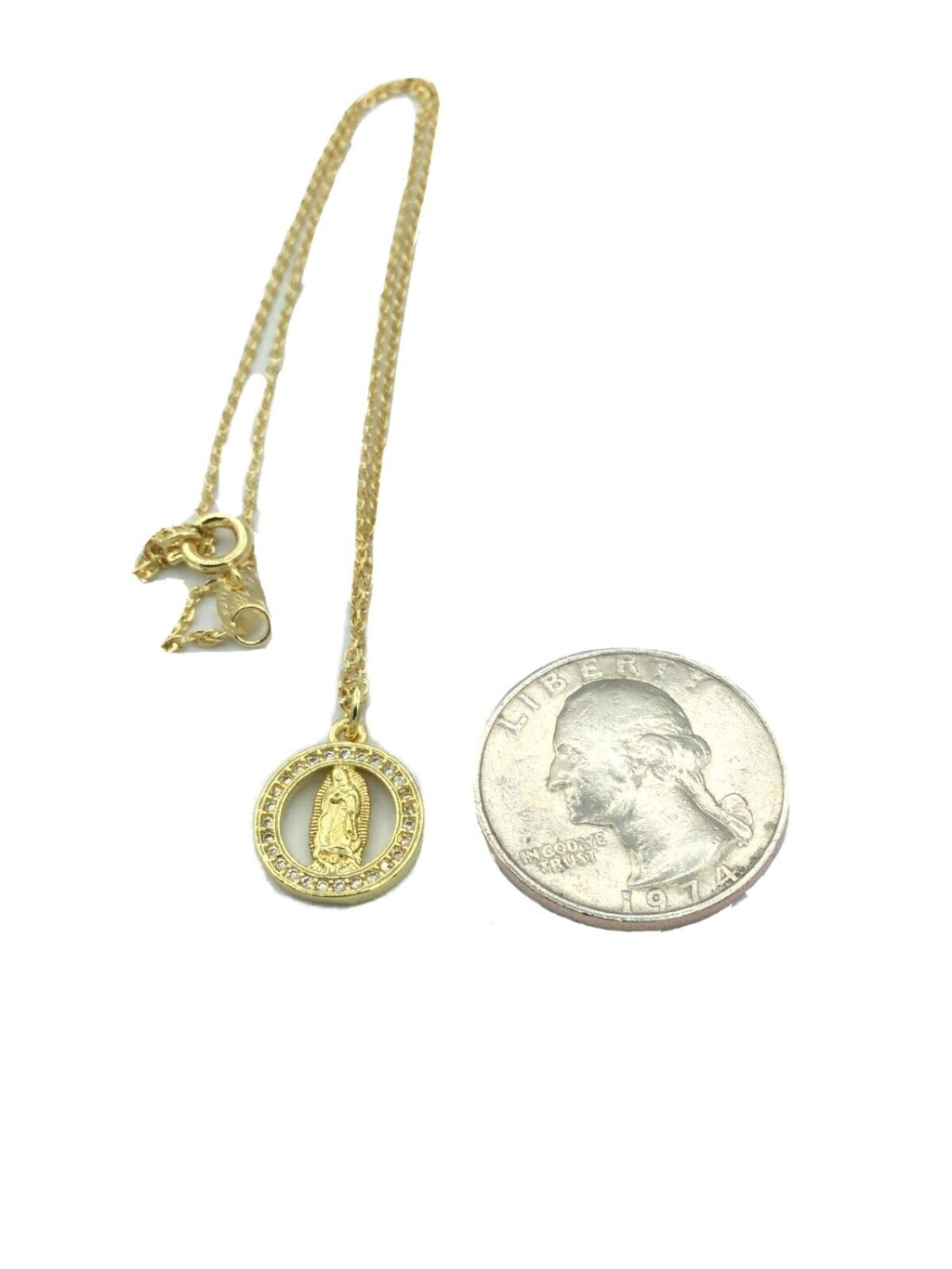 Our Lady Of Guadalupe 14k Gold Plated Medal Pendant Charm Necklace 16" Chain