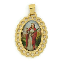 Saint Barbara Santa Barbara Chango Oval Medal Gold Plated Pendant Necklace Chain