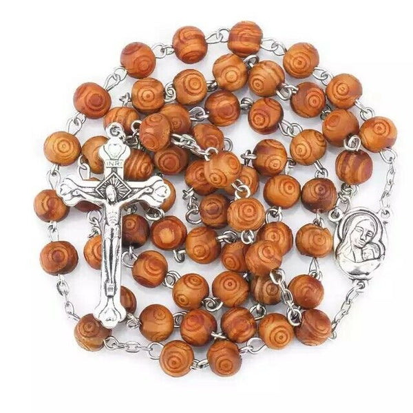 Olive Wood Rosary Beads Catholic Necklace Medal Crucifix Jerusalem Cross Jesus