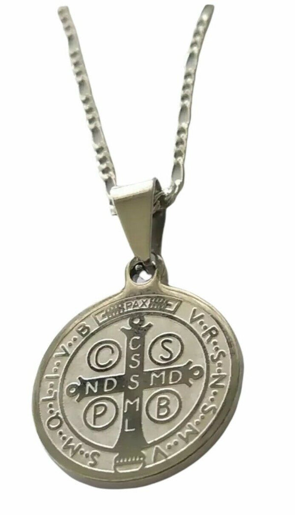 St Saint Benedict Medal  Exorcism Pendant Necklace Stainless Steel San Benito S