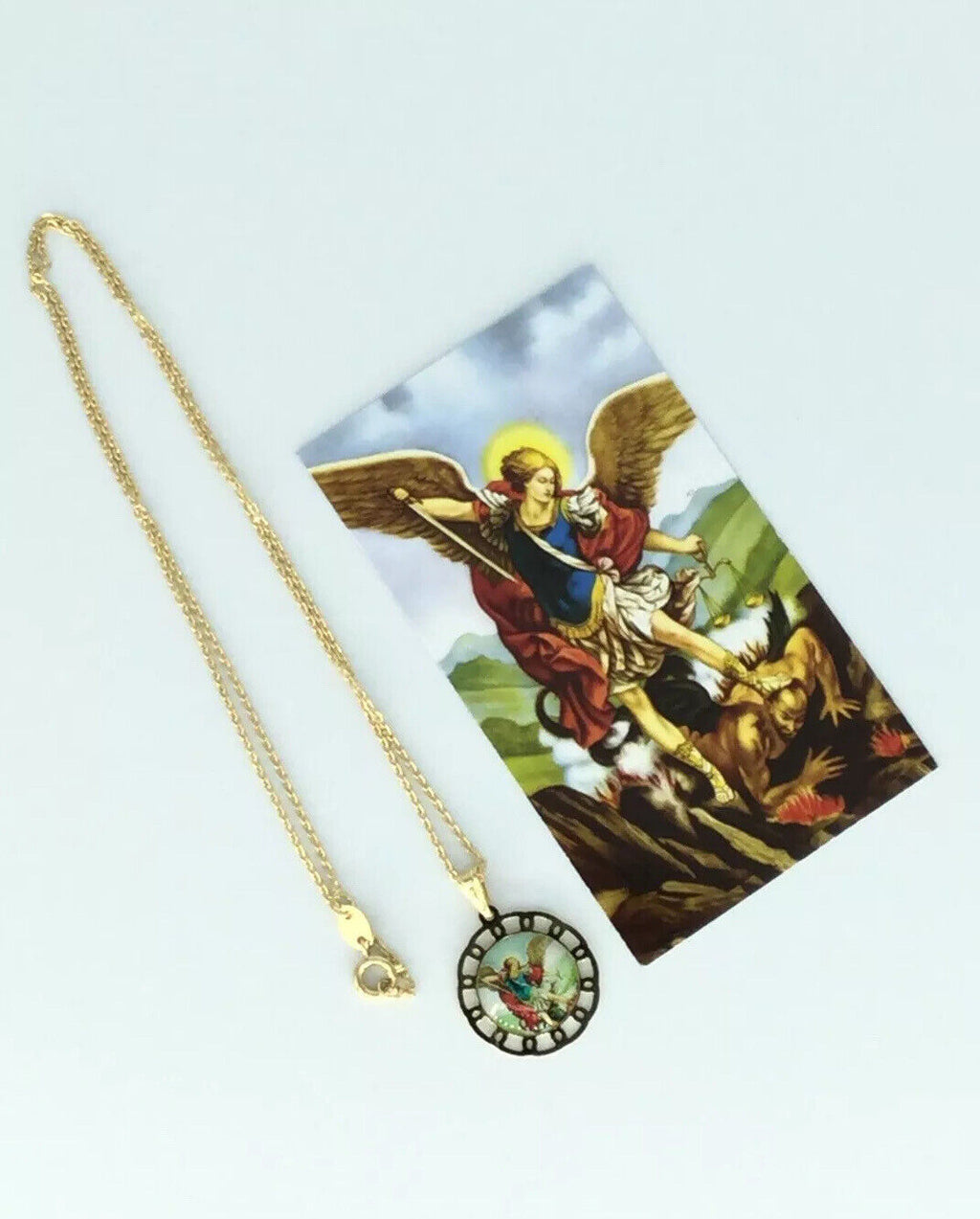 St. Michael Archangel 18k Gold Plated with 20 inch Chain - San Miguel Arcangel 