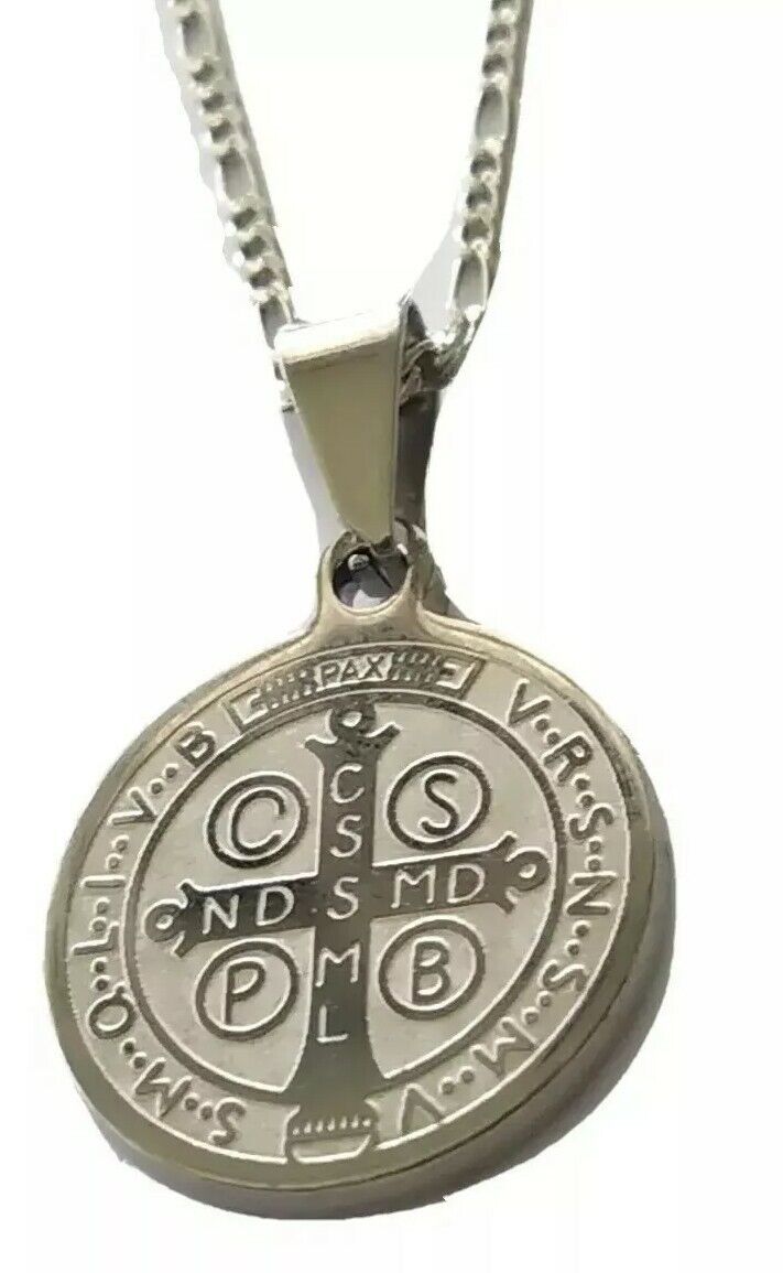 St Saint Benedict Medal  Exorcism Pendant Necklace Stainless Steel San Benito S
