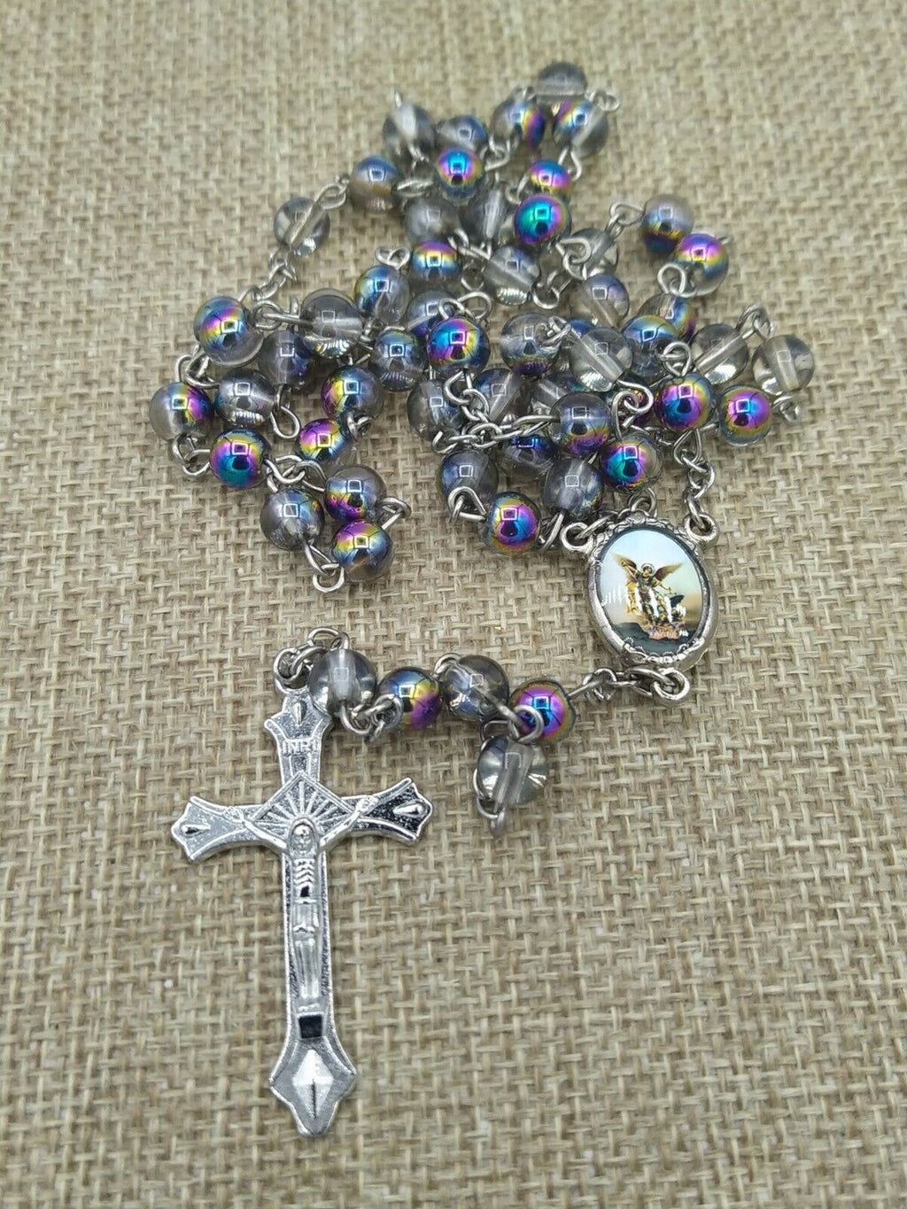St.Saint Michael Archangel Rosary Glass San Miguel Arcángel Necklace Jesus