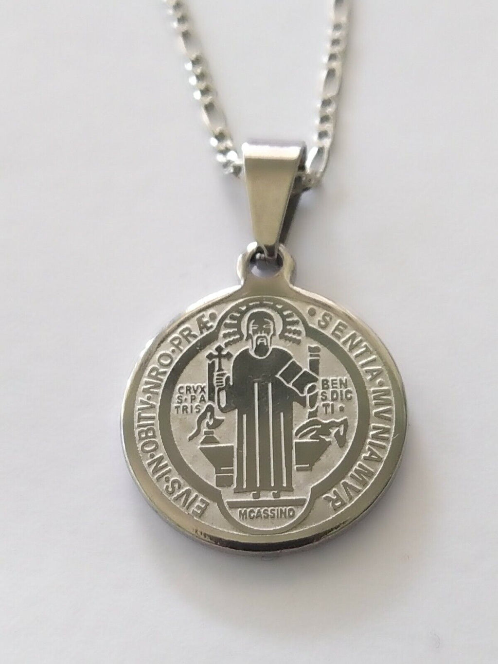 St Saint Benedict Medal  Exorcism Pendant Necklace Stainless Steel San Benito S