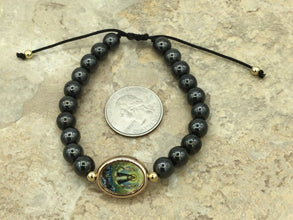 Caridad Del Cobre medal black Hematite Men's Adjustable bracelet  Pulsera María