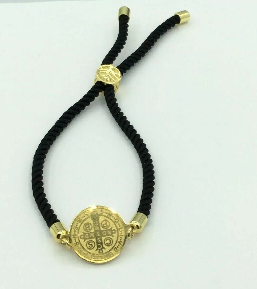 Saint St Benedict Bracelet Adjustable black Cord Medal Pulsera negra  San Benito