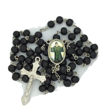 Black Wood Beads St. Saint Charbel CATHOLIC ROSARY NECKLACE Lebanon Prayer Card