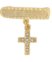18k GOLD PLATED NEWBORN Baby Gift CROSS Pin Protection  Dios ME Bendiga Blessing