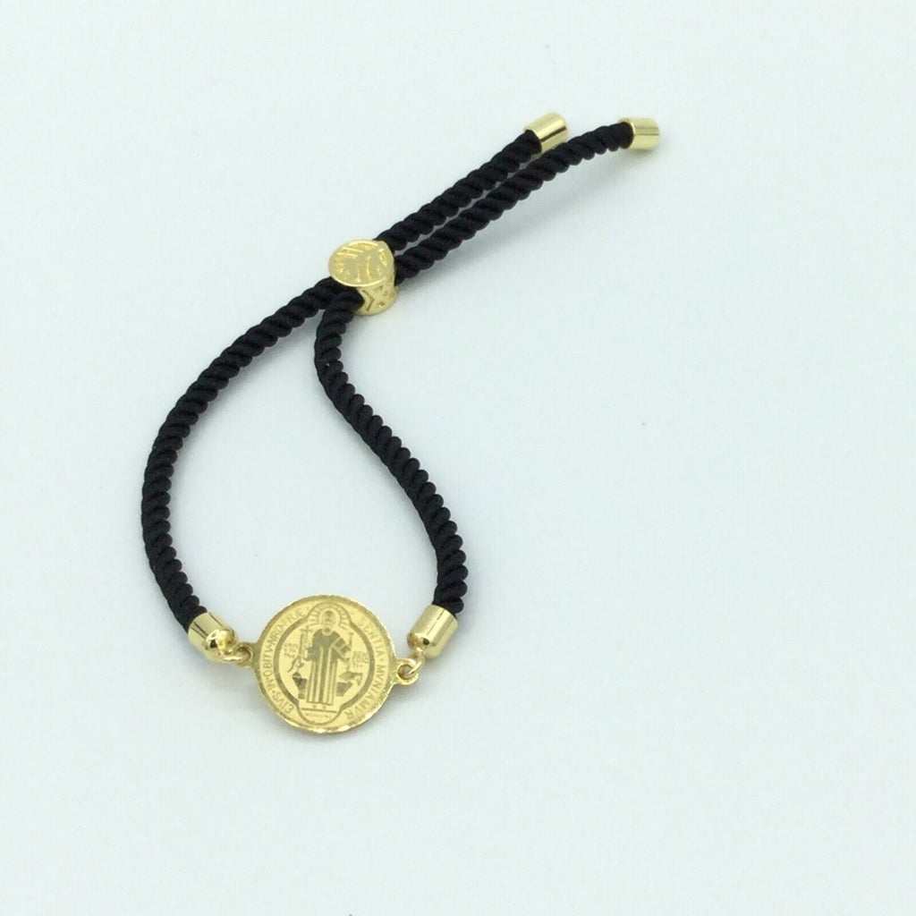 Saint St Benedict Bracelet Adjustable black Cord Medal Pulsera negra  San Benito