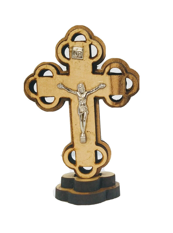 2 Inch Olive Wood Jesus crucifix Table Standing Budded Cross JERUSALEM Gift Holy