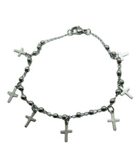 Catholic STAINLESS STEEL ROSARY CROSS BRACELET HANGING CROSS 8” Silver Tone