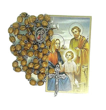 HOLY FAMILY Catholic Olive Wood Rosary Beads Jerusalem Necklace Oval Mary JESUS