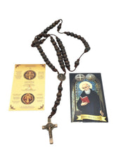 St Benedict Brown Wood/Cord ROSARY with Bronze Tone Crucifix- San Benito Cruz 