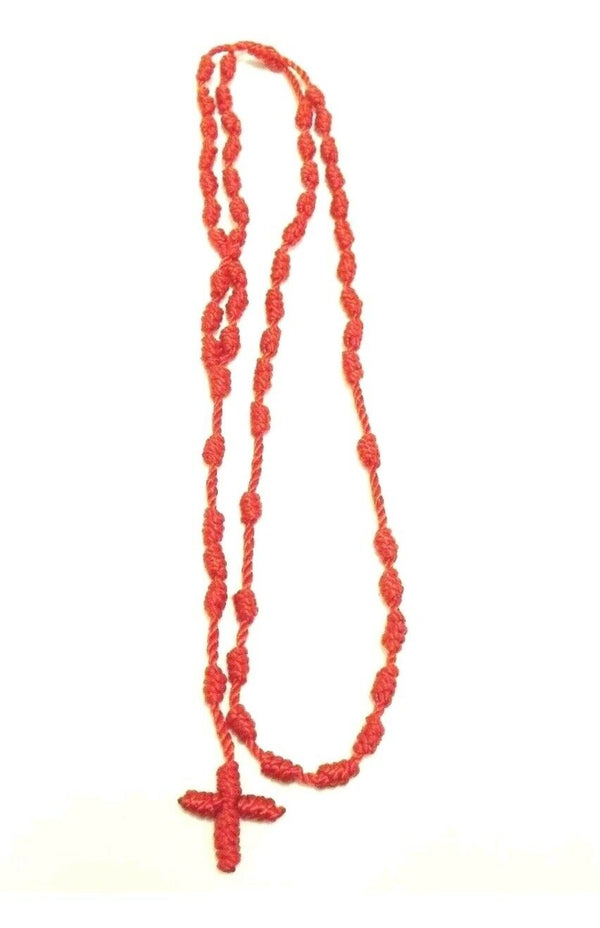 2 X Rosary RED cord rope knotted Rosary Necklace catholic JESUS Cross Religious 