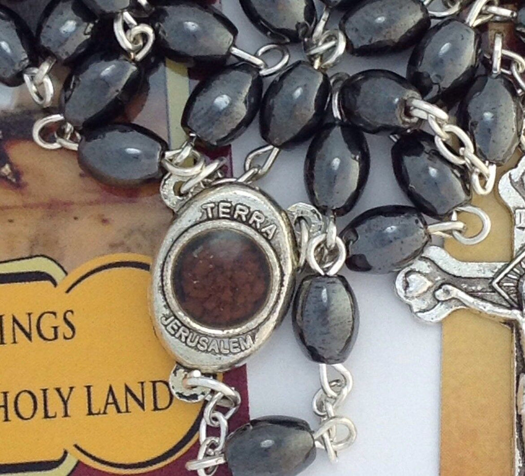 Black Beads Rosary Catholic Hematite Crucifix Necklace Rosario Soil Jerusalem