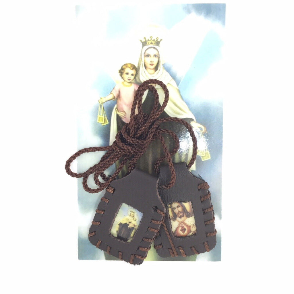 Sacred Heart of Jesus Christ Virgen of Mount Carmel Leather Scapular escapulario