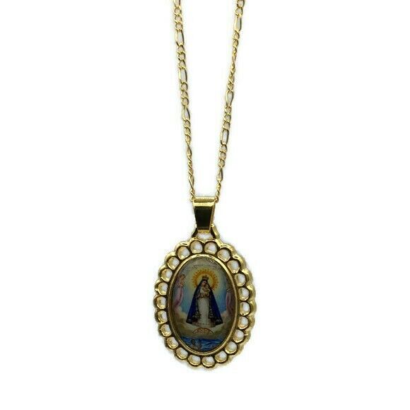 Caridad del Cobre Medal Catholic Religious Gold Plated Pendant Necklace Cruz