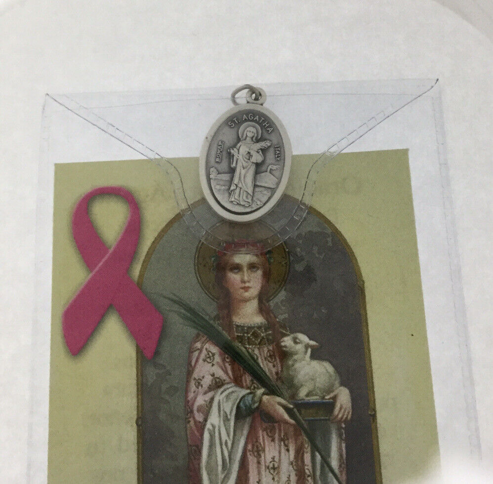 3 X Catholic Religious Medal Pendants Prayer Holy Card Saint Agatha Cancer Heal