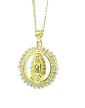Virgin Mary Virgen de Guadalupe Necklace Gold Crystal  Catholic Jewelry Women 