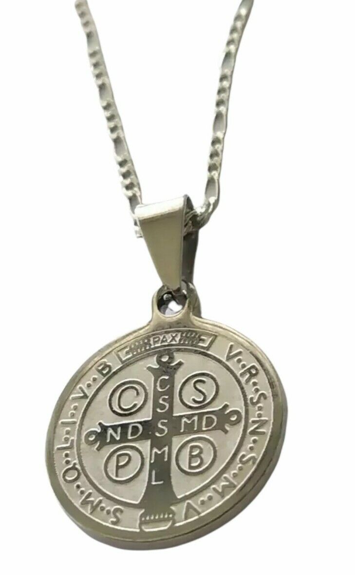 St Saint Benedict Medal  Exorcism Pendant Necklace Stainless Steel San Benito S