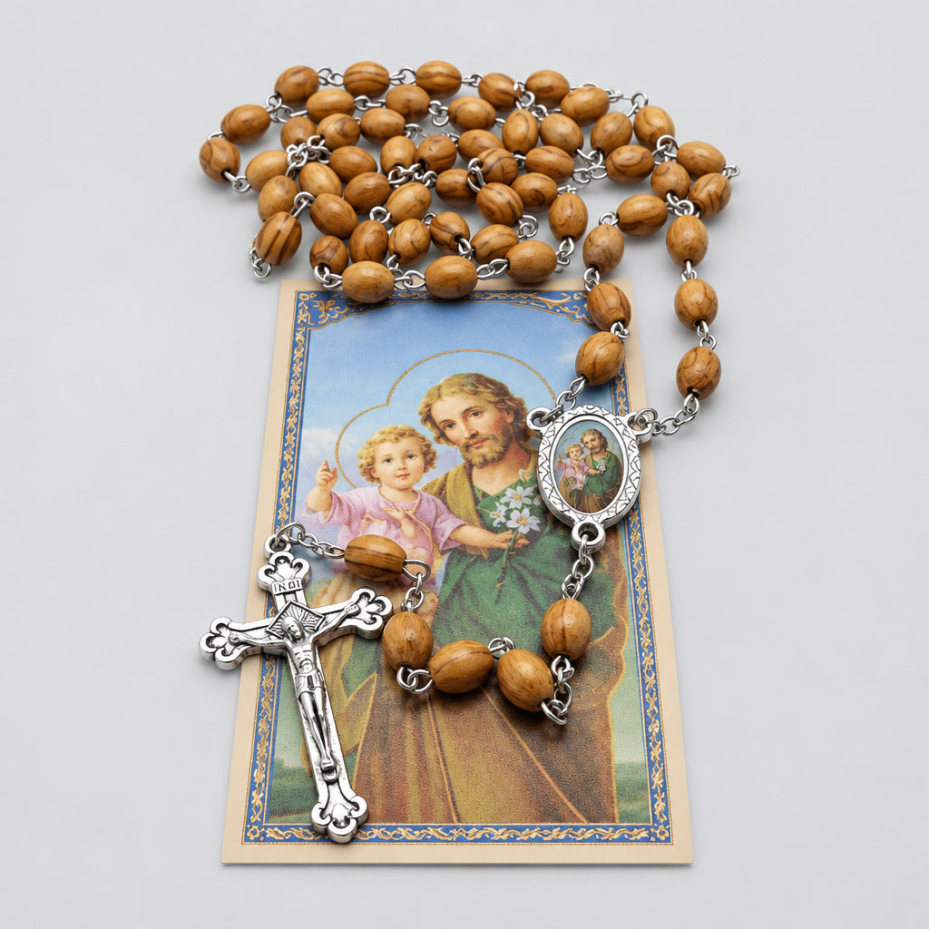 Rosary St Joseph Olive Wood Catholic Prayer Cards San Jose Rosario Catholic Gift