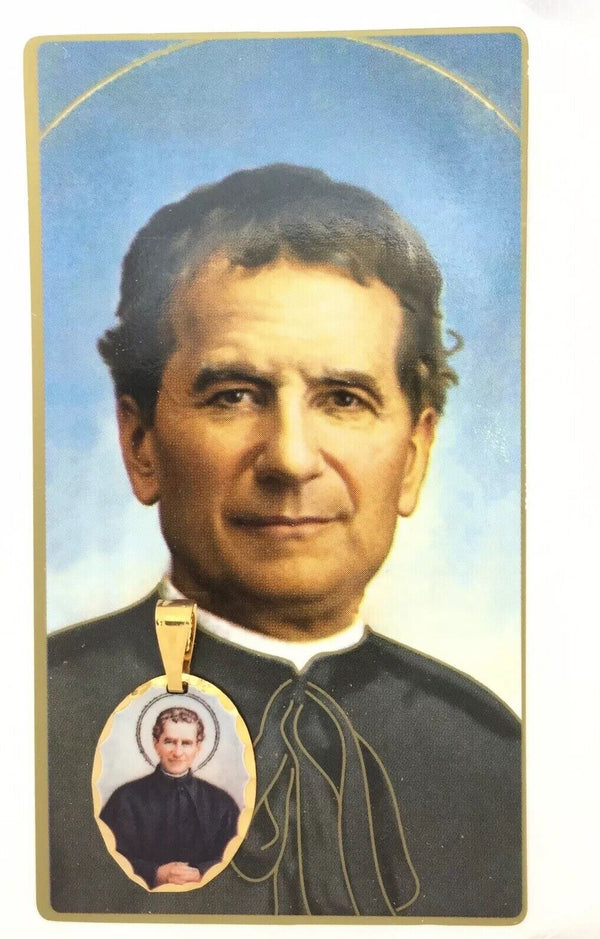 St Juan Bosco Pendant 14k Gold Plated Medal 20 Inch Chain,Saint John Bosco Italy