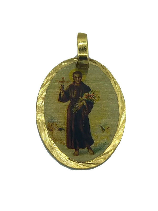 18k Gold Plated Saint St.Benito de Palermo Oval Catholic Medal Necklace 20"Chain
