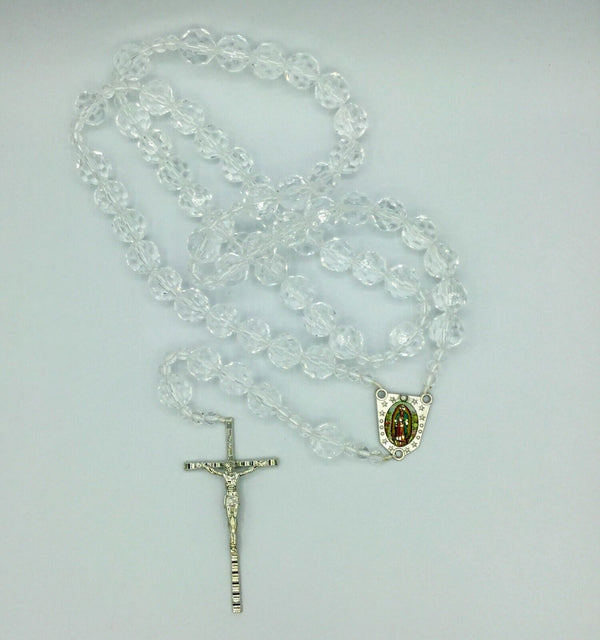 Large Crystal Clear Rosary Beads Necklace Wall Hanging Jerusalem Cross Jesus 39"