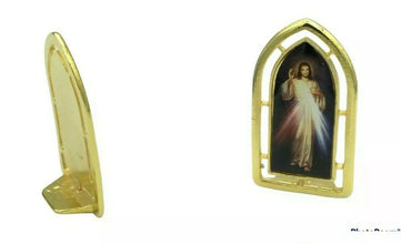 DIVINE MERCY Catholic Religious Mini desk Standing Plaque in Gold Tone Jesus 