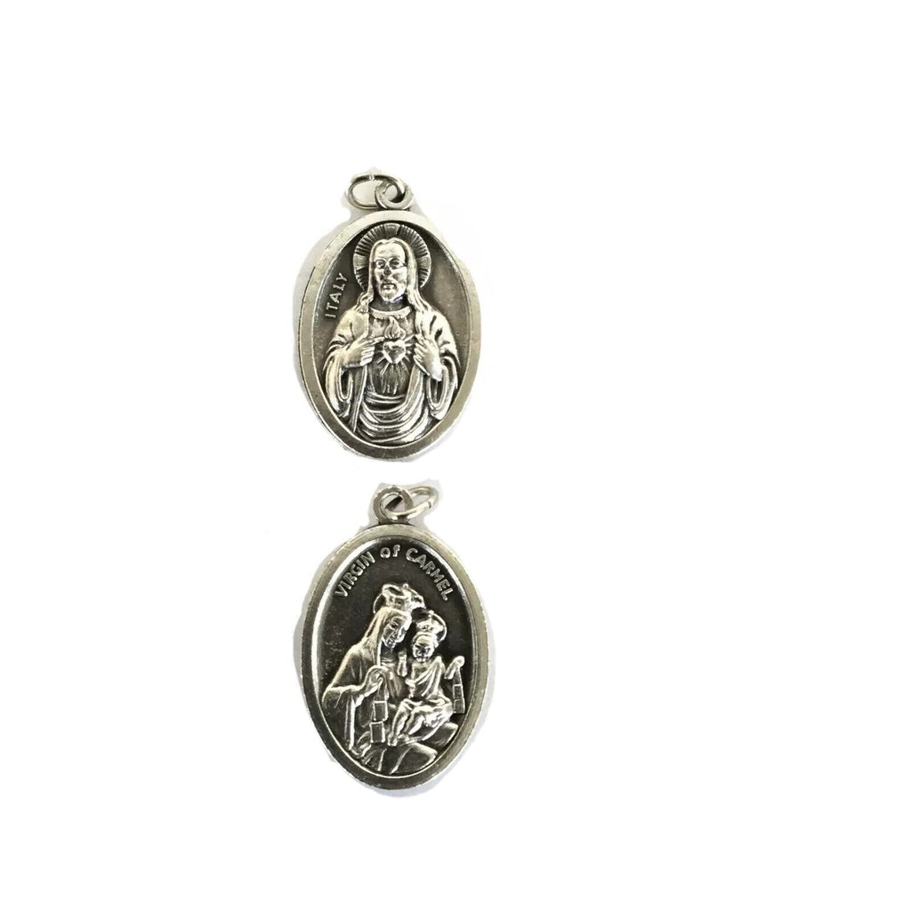 Pack of 6 Heart of Jesus & Virgin of Mt. Carmel Silver Scapular Oxidized Medals 