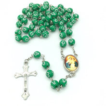 Our lady Of Schoenstatt Green Cross Beads Rosary Necklace La Mater Reina Madre